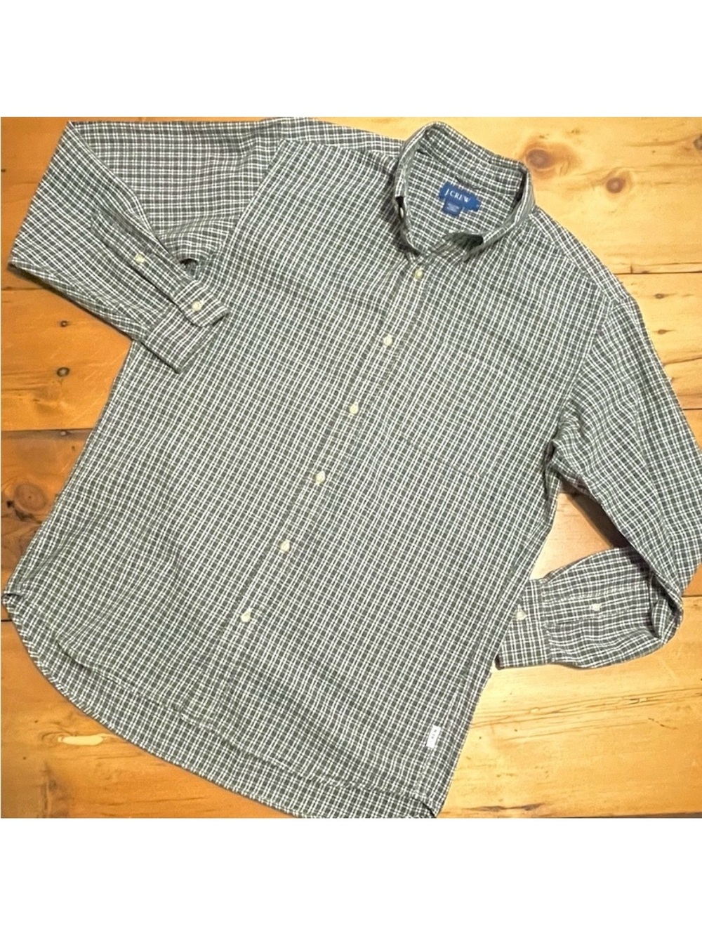 J.CREW Button Down Plaid Shirt - dark green / white